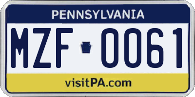 PA license plate MZF0061