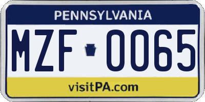 PA license plate MZF0065