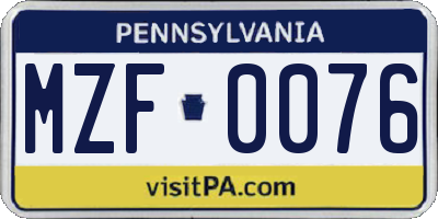 PA license plate MZF0076