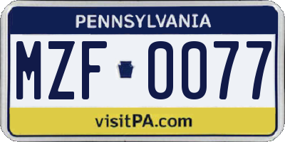 PA license plate MZF0077