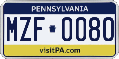 PA license plate MZF0080