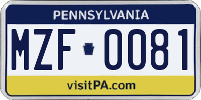 PA license plate MZF0081