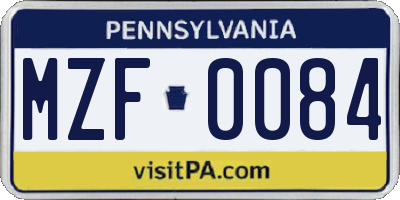 PA license plate MZF0084