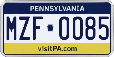 PA license plate MZF0085