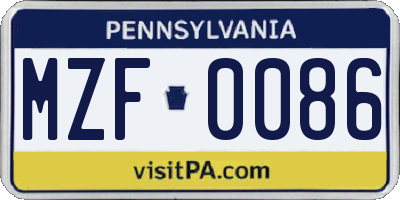 PA license plate MZF0086