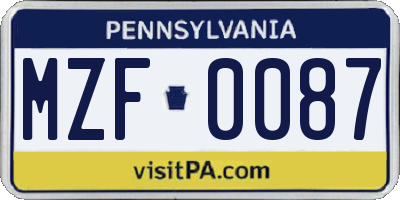 PA license plate MZF0087