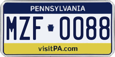 PA license plate MZF0088
