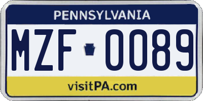 PA license plate MZF0089
