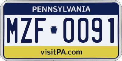 PA license plate MZF0091