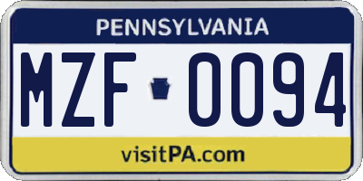 PA license plate MZF0094