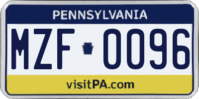 PA license plate MZF0096