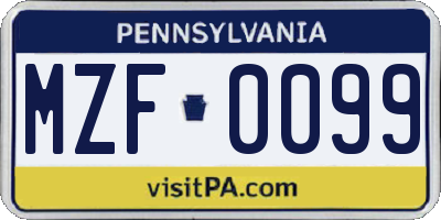PA license plate MZF0099