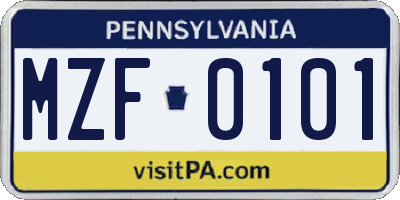PA license plate MZF0101