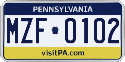 PA license plate MZF0102