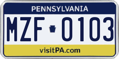 PA license plate MZF0103
