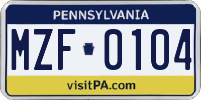 PA license plate MZF0104