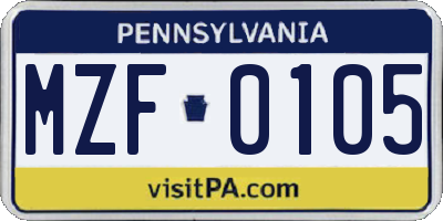 PA license plate MZF0105