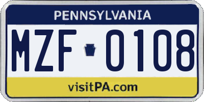 PA license plate MZF0108