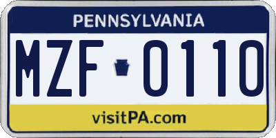 PA license plate MZF0110