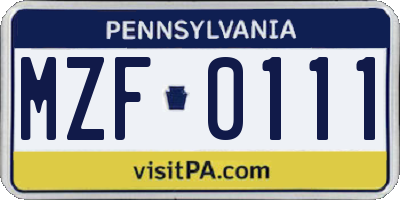 PA license plate MZF0111