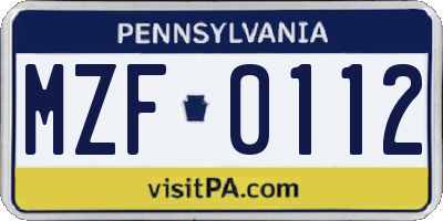 PA license plate MZF0112