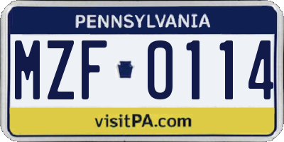 PA license plate MZF0114