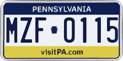 PA license plate MZF0115