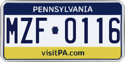 PA license plate MZF0116