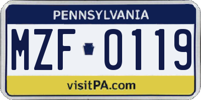 PA license plate MZF0119