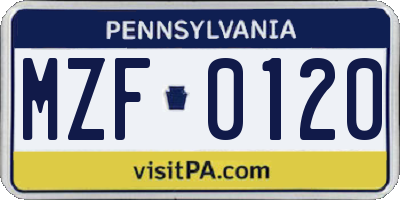 PA license plate MZF0120