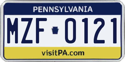 PA license plate MZF0121