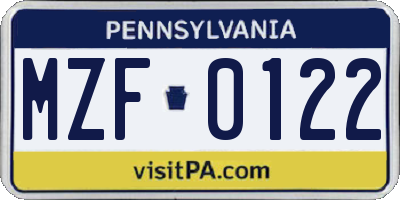 PA license plate MZF0122