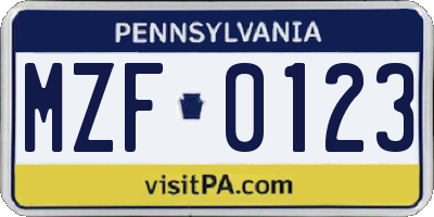PA license plate MZF0123