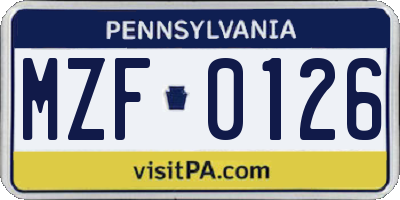 PA license plate MZF0126
