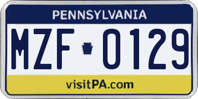 PA license plate MZF0129