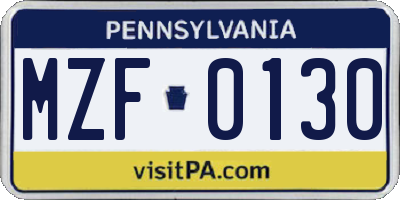 PA license plate MZF0130