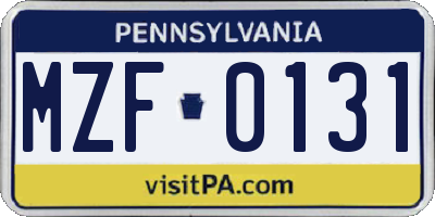 PA license plate MZF0131