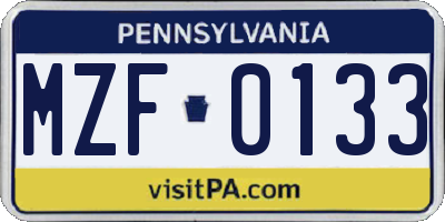 PA license plate MZF0133