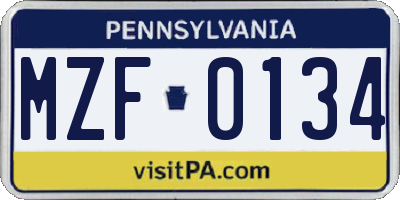 PA license plate MZF0134