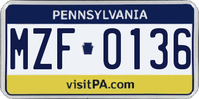 PA license plate MZF0136