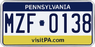 PA license plate MZF0138