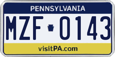 PA license plate MZF0143