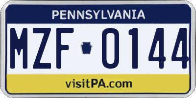 PA license plate MZF0144
