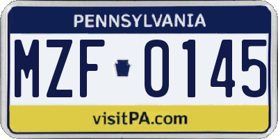 PA license plate MZF0145