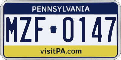 PA license plate MZF0147