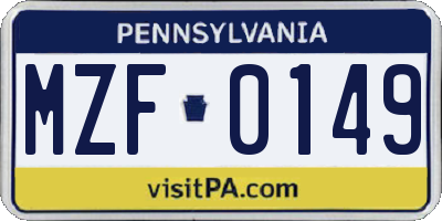 PA license plate MZF0149