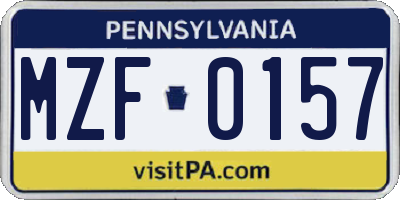 PA license plate MZF0157