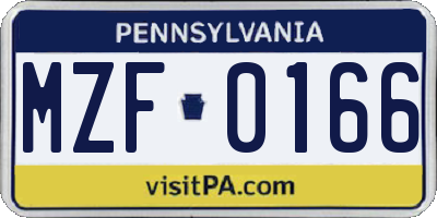 PA license plate MZF0166