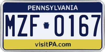 PA license plate MZF0167