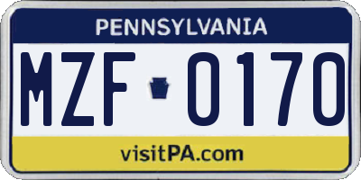 PA license plate MZF0170
